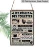2D Flat French Vintage Metal Sign | Metal Wall Art Decor for Home Farmhouse Toilet Washroom Bathroom Restroom Loo WC | The Rules of The Toilets Close
