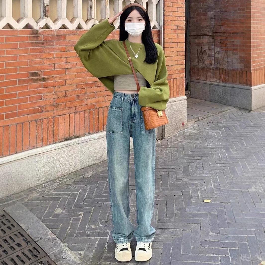 

Women s Straight-Leg Wide Jeans - Elegant Summer Loose Fit for Pear-Shaped Figures XL