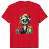 New Year Short Sleeve Tshirt Cute Cat Print Tops Fashion Xmas Unisex Tees Shirt Trend Graphic Christmas Male Oversized Clothing
