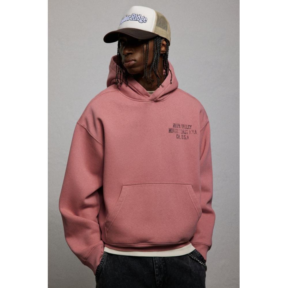 H M Printed Hoodie Loose Fit Pink Napa Valley