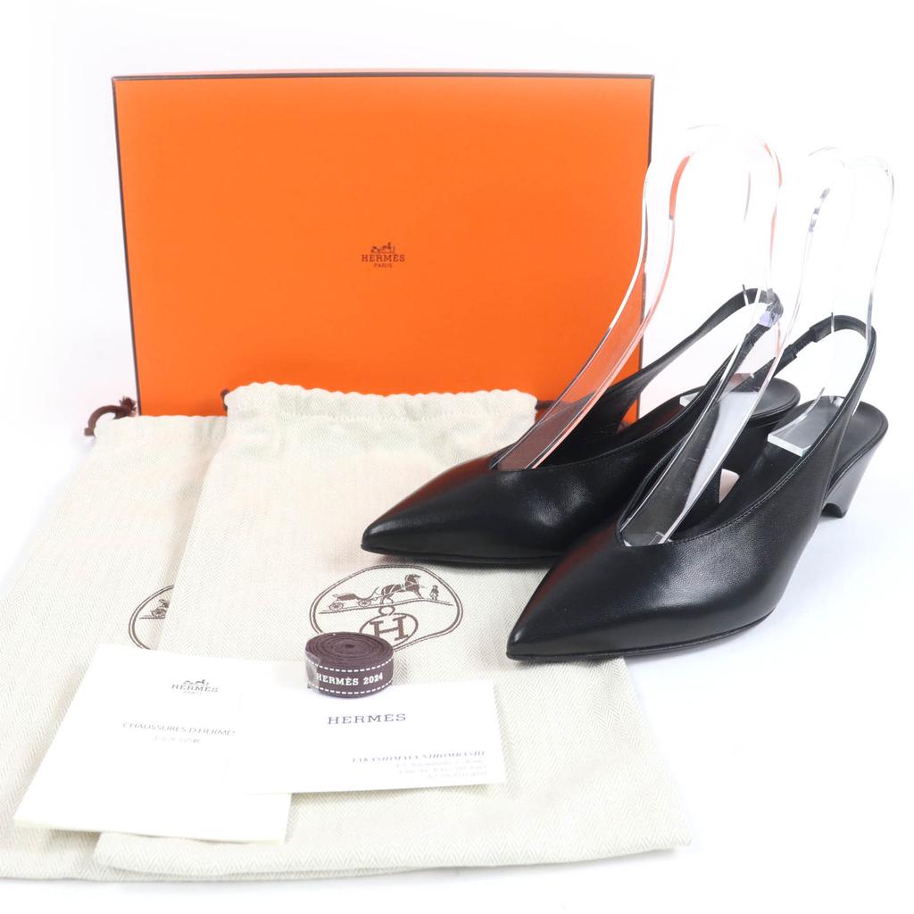Hermes Pumps Antim 55 Slingbacks aus Leder mit spitzer Zehenpartie schwarzes Leder Damen 36 Gebraucht