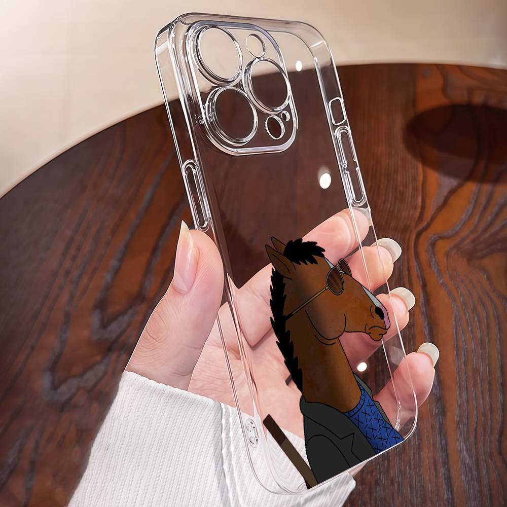 B-BoJack Cartoon Horseman Transparent TPU Case For IPhone 17 16 15 14 13 12 11 Pro Max Plus Mini Soft Shell