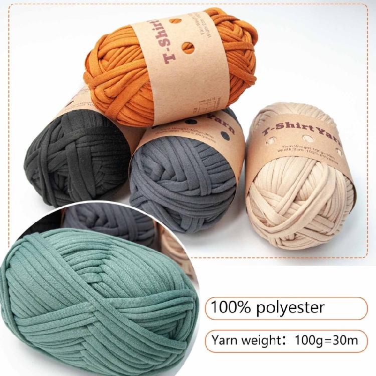 Vibrant T-Shirt Yarn Pack - 6 Rolls of Colorful Polyester Strips for DIY Knitting, Weaving and Sewing Projects