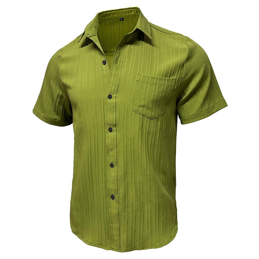 Men'S Fashion Collar Solid Color Shirt Casual Short Sleeved Top