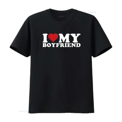 I Love My Boyfriend Heart BF T Shirt Black L Vintage Washed Designer Clothes Graphic Soft Homme Top For Everyday Wear