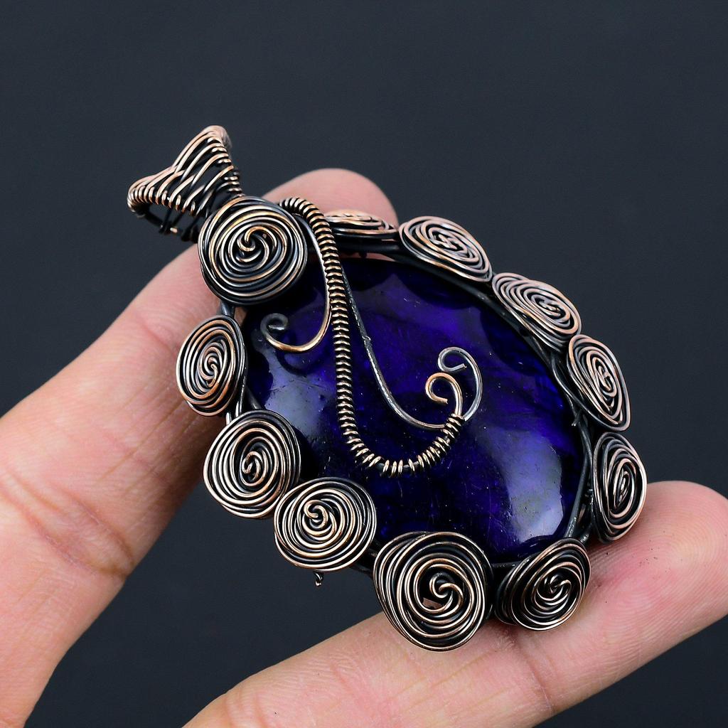 Blue Flash Labradorit Gemstone Sârmă de cupru Wrap Handmade Pandantiv Bijuterii Cadou pentru dragoste