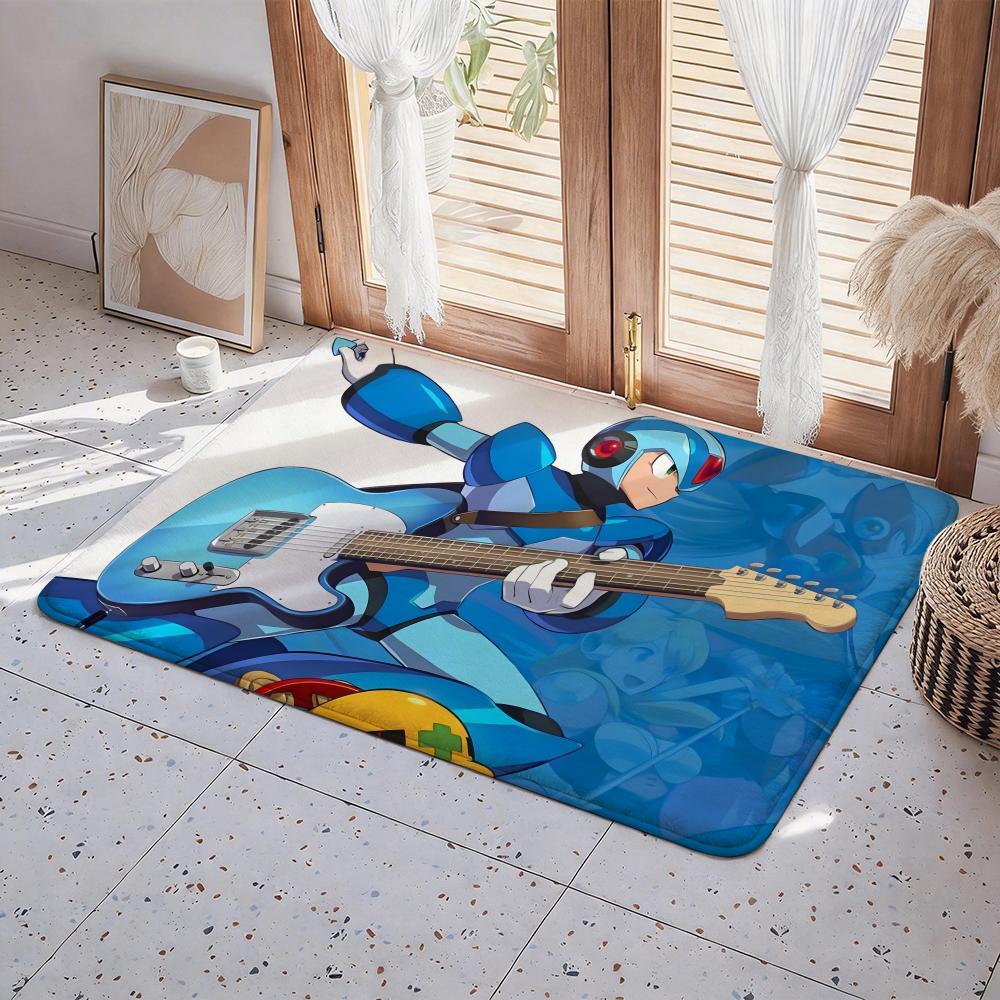 Game M Mega Man Floor Mat Eco Flannel Doormat Non Slip Odorless Indoor Floor Rug Soft Short Plush Home Mat