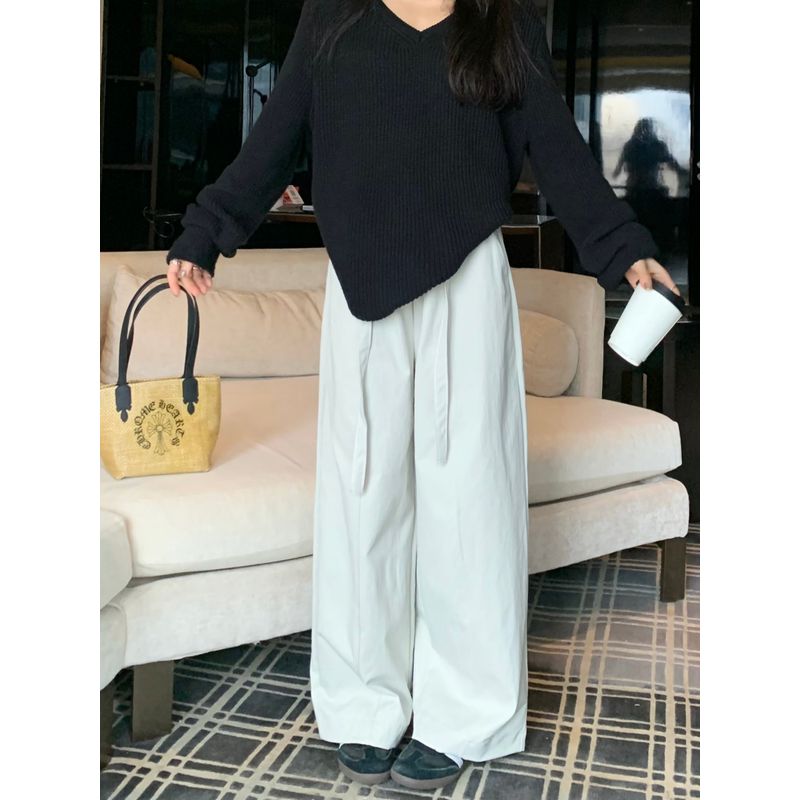 Kumikumi Stylish Minimalist Pure Color High Waist Casual Pants Women's Autumn Loose Slimming and All-Matching Matchet Pants Pants