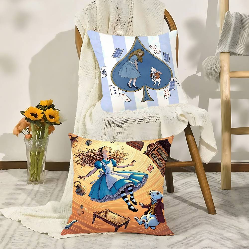Classic AnimeAalice InWwonderlandS Cute Throw Pillow Covers Pattern Cushion Cover Suitable For Sofa Bedroom Car Pillow Cover