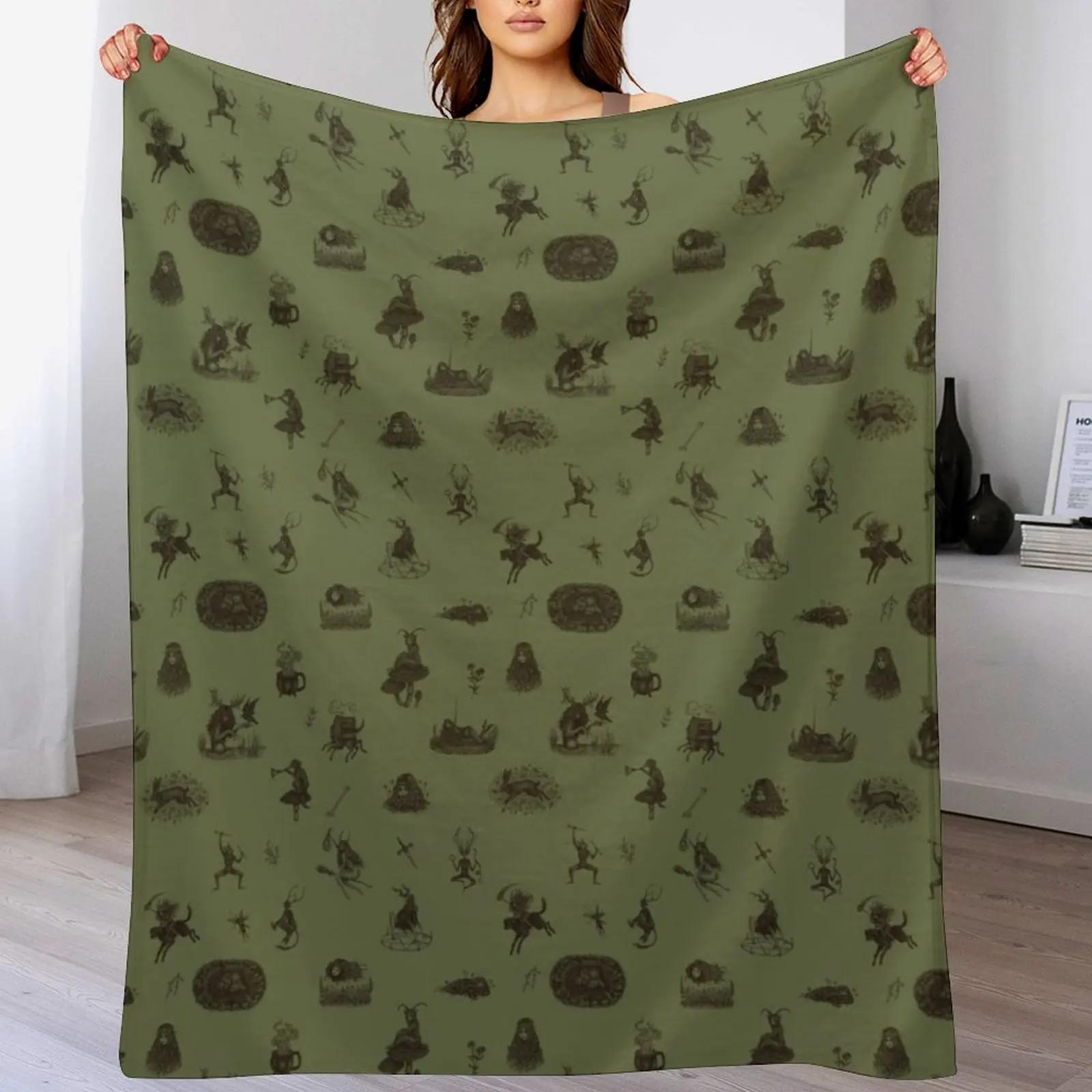 Folk Horror in green Throw Blanket Luxurious Soft Blanket Holiday Gift for Family 102x76cm(40x30in)