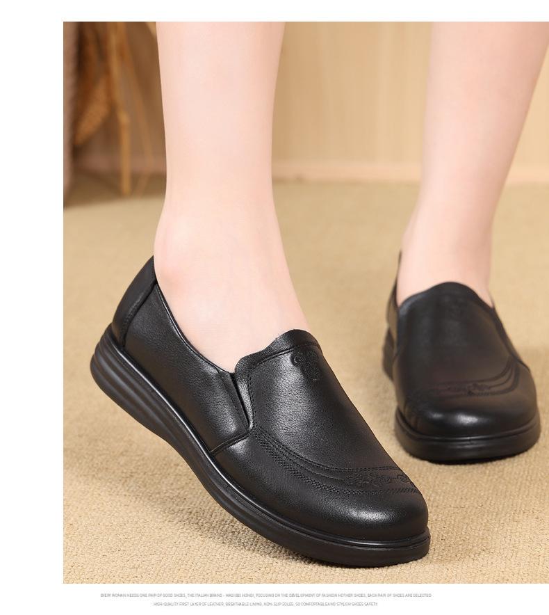 Autumn Flat Soft Sole Genuine Leather Non-Slip Shoes for Women - Comfortable Plus Size 801316