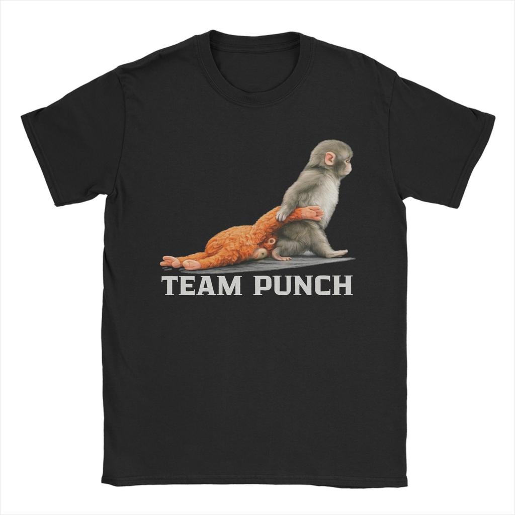 Men Women Printed Team Punch Punch the Monkey Baby Monkey Holding Plush Toy Tee T Shirt Pure Cotton Tshirts Clothes