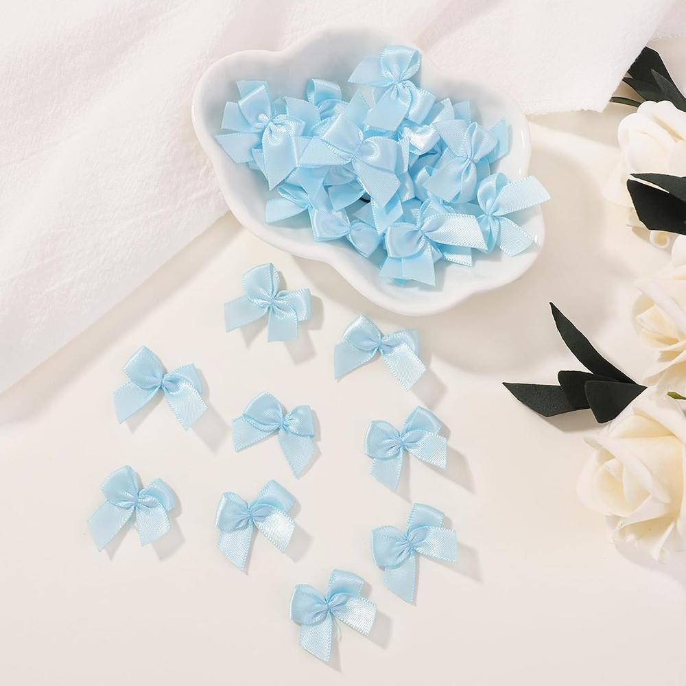 100Pcs/Set Polychrome Satin Bows Patches Applique Mini Bow Tie DIY Clothes Sewing Decoration
