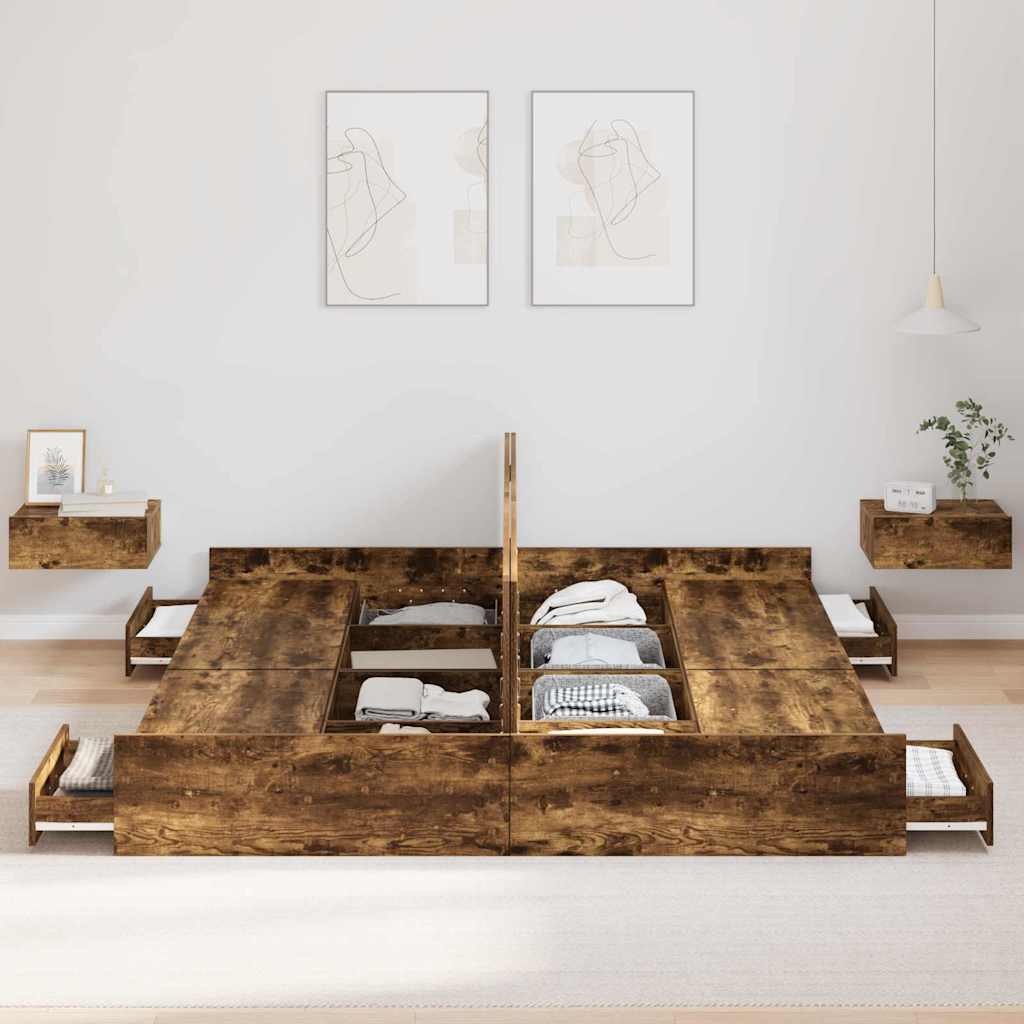 Storage Bed Frame Smoked Oak 200 x 200 cm