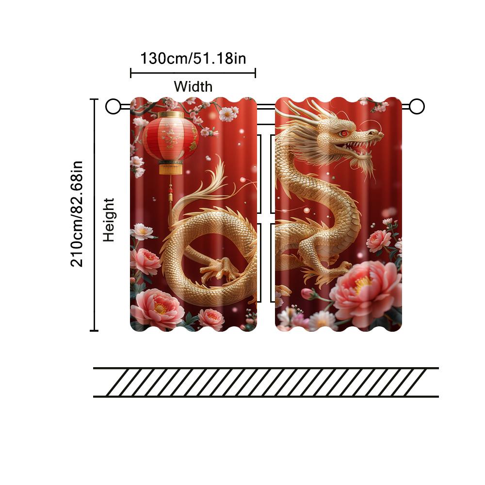 2 pcs   filtering curtains (excluding rods   non-movable   without batteries) Golden Dragon for use in bedrooms and living rooms