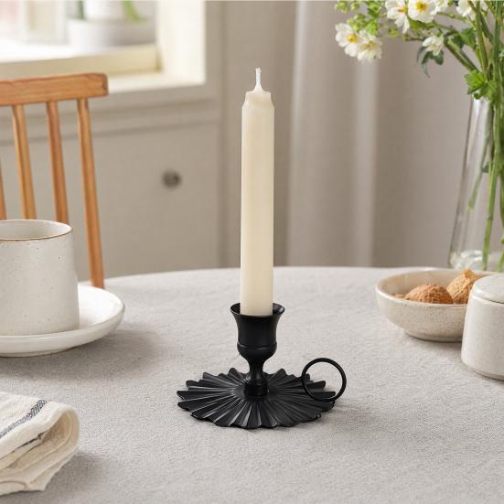 huaqianguhh Wrought Iron Candle Holder, Vintage Metal Candlestick with Frosted Matte Black Rust-Proof Finish, Handheld Design Holder for Home