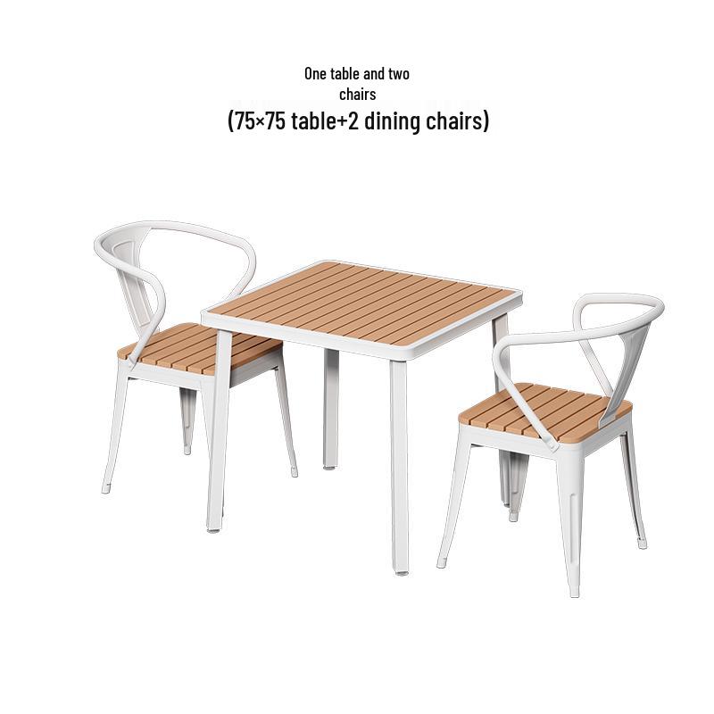 Minimalist Square Outdoor Table and Chairs - Anti-corrosion Plastic Wood for Garden, Balcony, Bar, and Cafe Leisure.