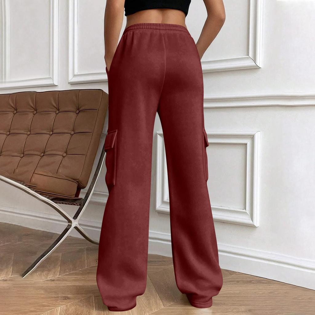 Women Drawstring Waist Cargo Sweatpants Loose Fit Lounge Pants with Pockets Casual Straight Leg Jogger Trousers