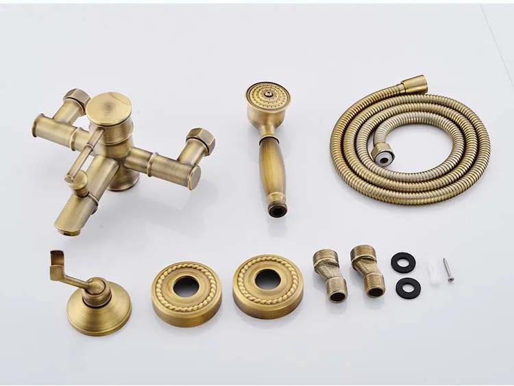 Antique Bathroom Shower Faucet Hot and Cold Bathtub Mixer Crane Tap Wall Mount Brass Material bamboo bath set