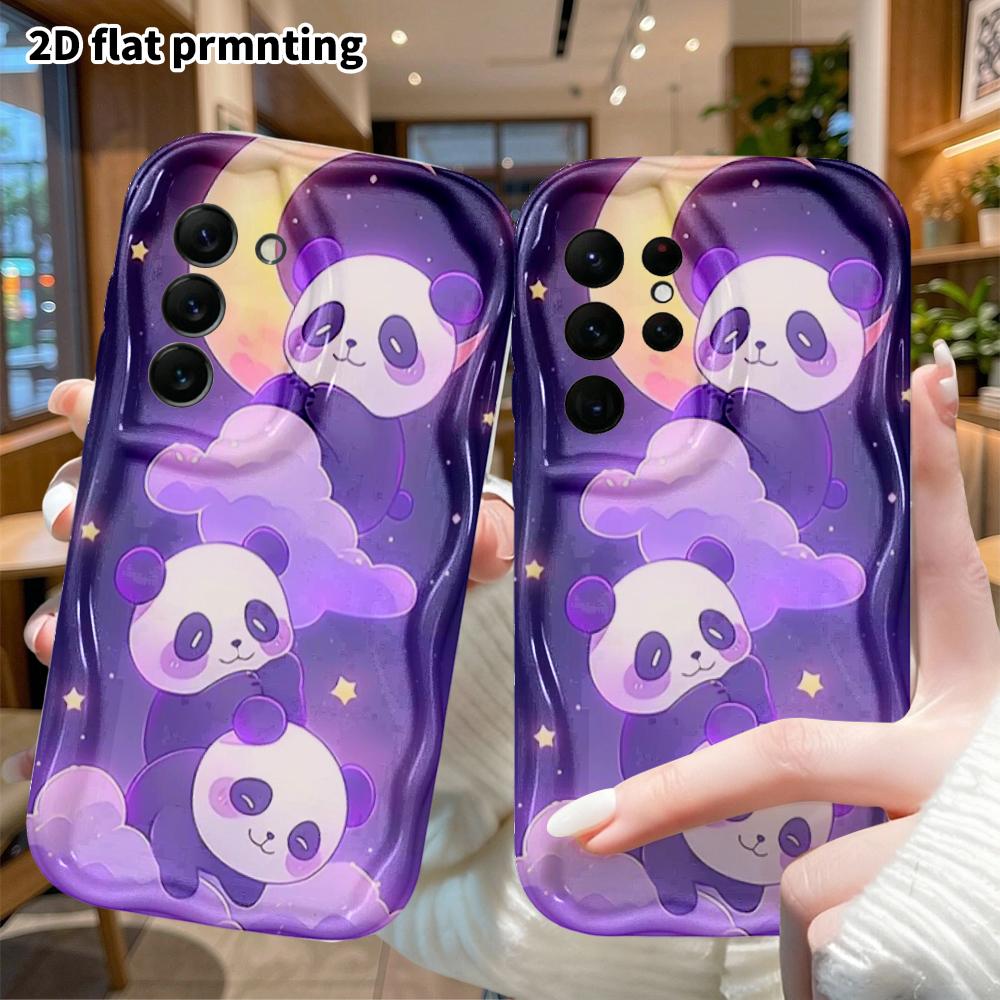 Phone Case: 2D Flat Samsung Galaxy A34 A35 S20 S22 S21 FE Plus Ultra Cover, Moon and Clouds Stacked Panda, Christmas and Halloween Gift
