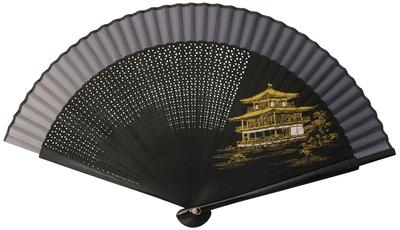 Asahioh Folding Kinkakuji 159301 Fan, Temple, Black,