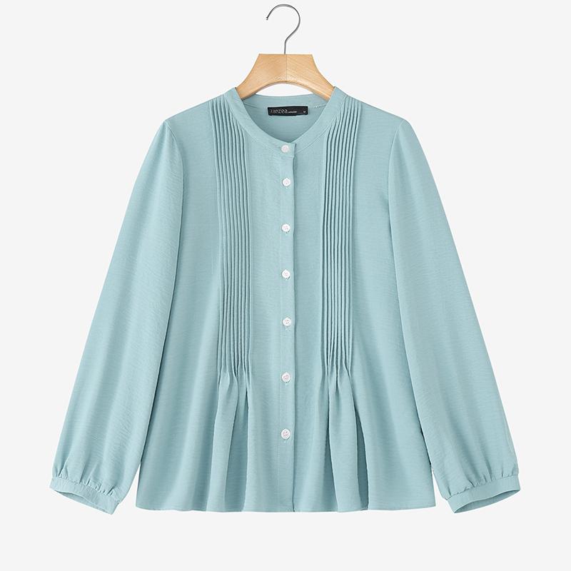 

ZANZEA Жіноча повсякденна блузка з круглим вирізом, однотонна, вільного крою, з довгим рукавом L синій