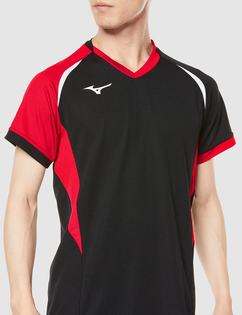 Volleyball Spielshirt, Kurzarm, Feuchtigkeitsableitend, Schnelltrocknend, Für Jugendliche erhältlich, V2MA2112, Unisex, Schwarz x Chinesisches Rot x Weiß, Größe L