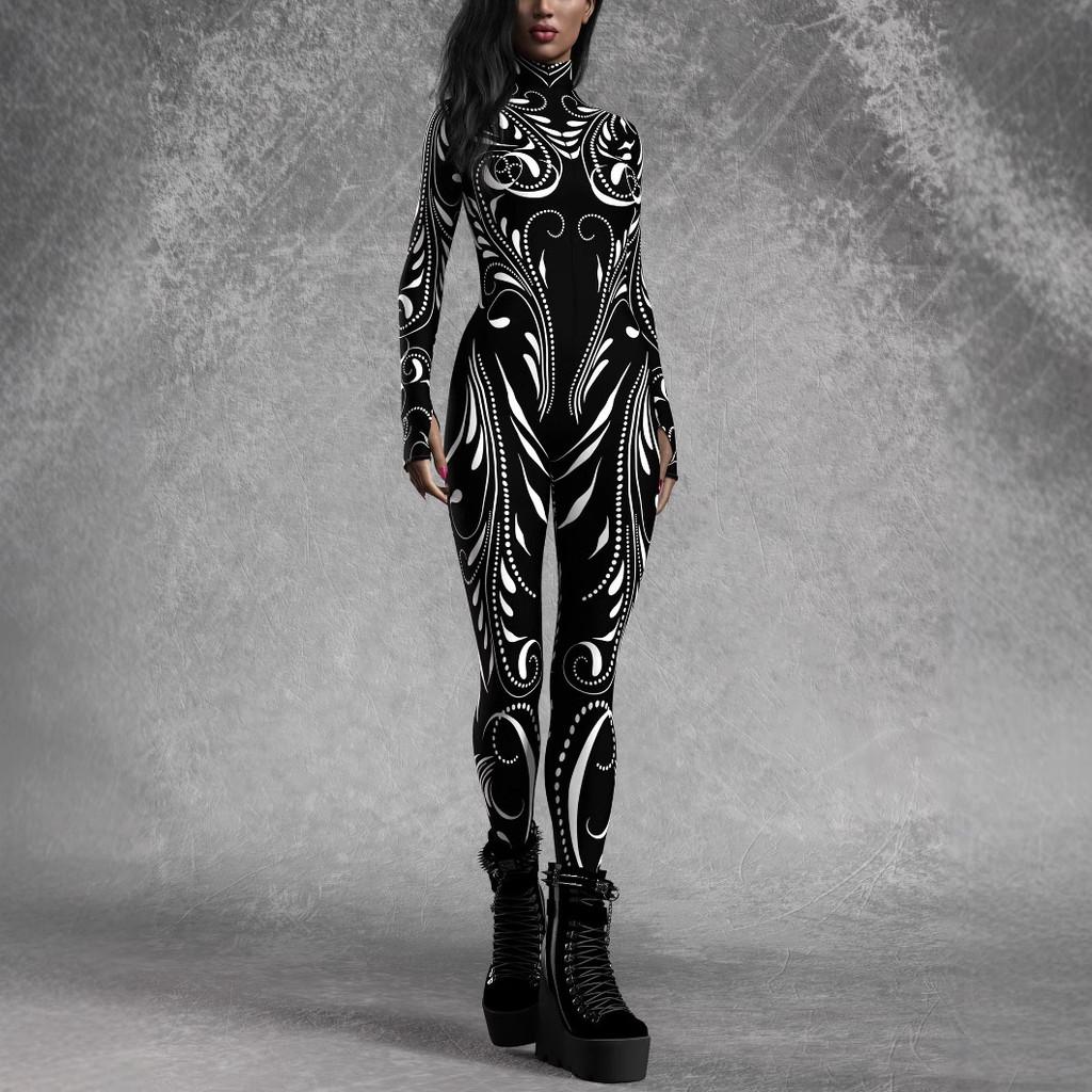 

Halloween Cosplay Jumpsuit With 3d Colorful Print For Woman Role Playing Black,S
