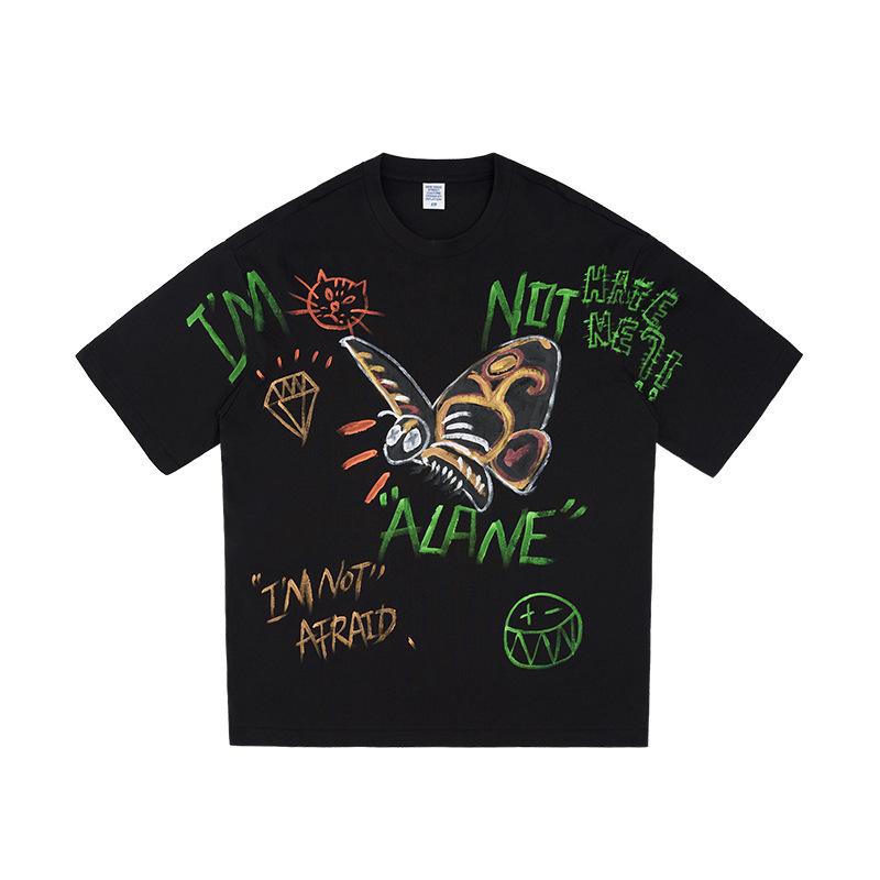 Streetwear Butterfly Graphic Oversized T-Shirt Cotton Tshirt Unisex Tops Tees Summer Short Sleeves T Shirt