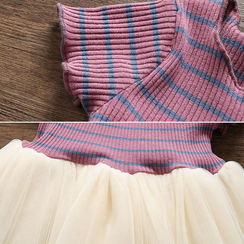 Girls Summer Dress Princess Dress Short Sleeved Gauze Striped Dress Cute A-line Mesh Dress