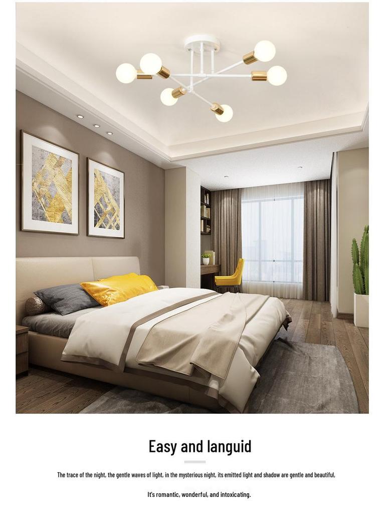 Modern Minimalist Chandelier: Cross-Border Wrought Iron Pendant Light for Bedroom and Study In American Industrial Style