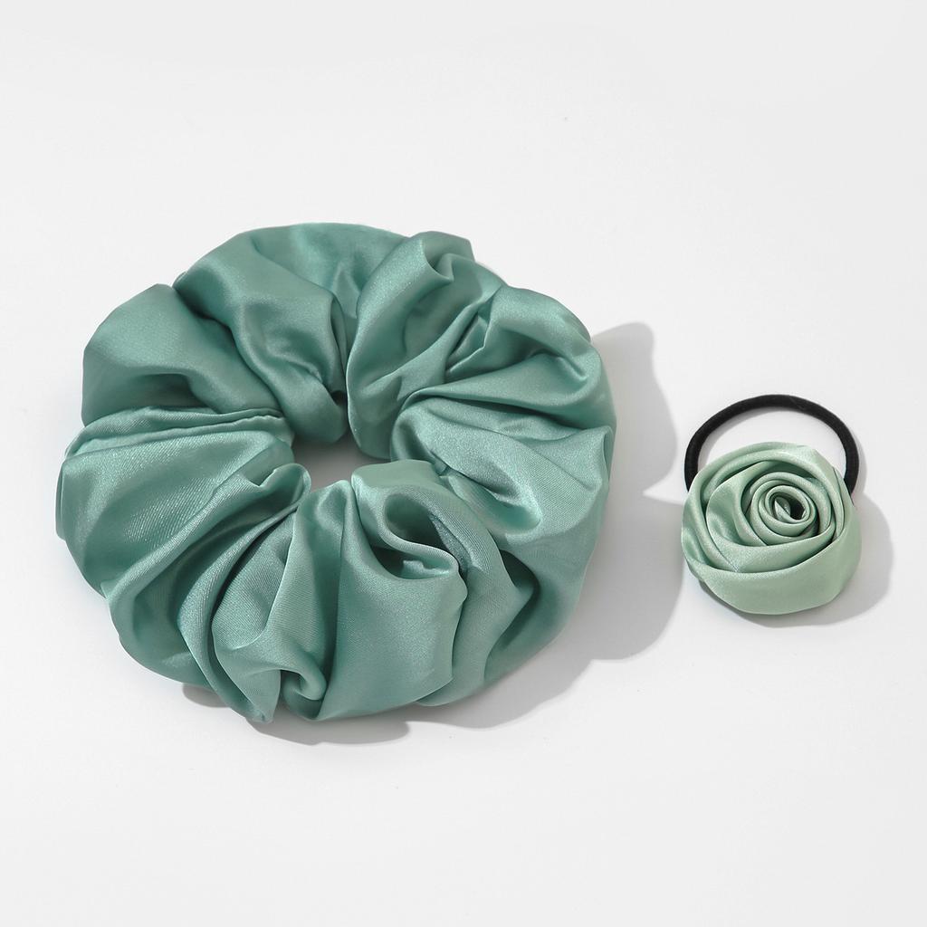 2Pcs Retro Flower Hair Rope Satin Rose Hair Band Summer New Temperament Headband Sweet Elastic Hair Bands Ponytail Holder Women