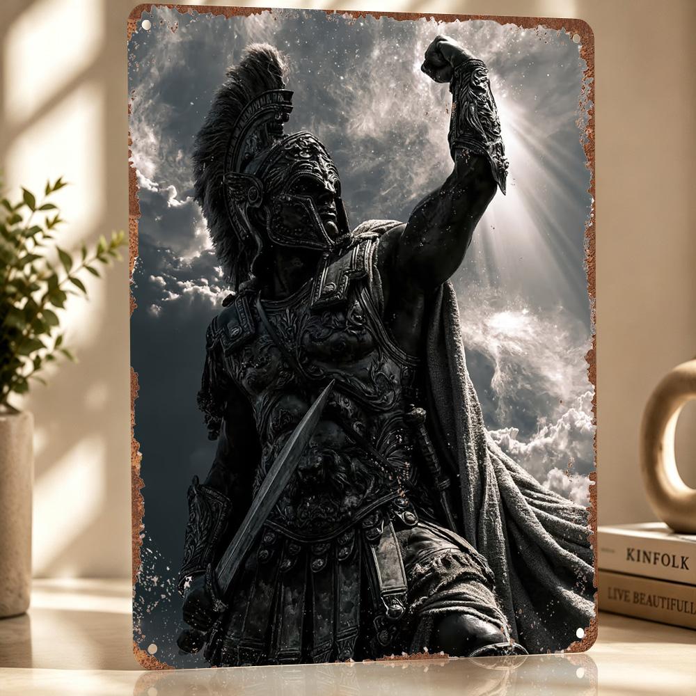 Triumphant Spartan Warrior Statue Metal Poster Perfect Gift for Fans Lovers Customized Wall Art Metal Sign for Room Decor Home