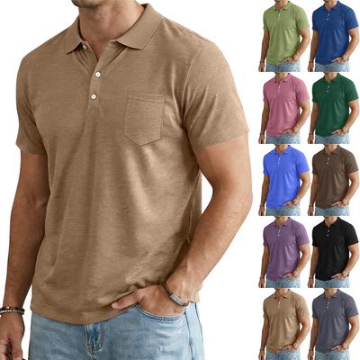 Men Short Sleeve Polo Shirt Classic Fit Cotton Soft Fabric Three Button Placket Chest Pocket Casual Top