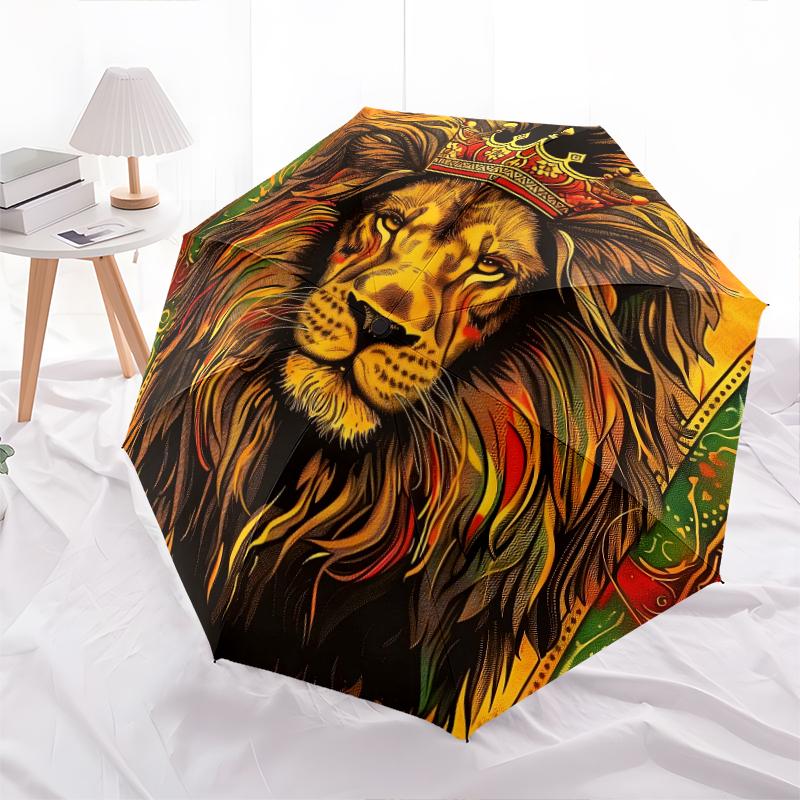 1 PC Automatic Folding Umbrella - Fierce Lion Pattern, Portable & Foldable Design with 8 Ribs, Christmas Birthday Gifts