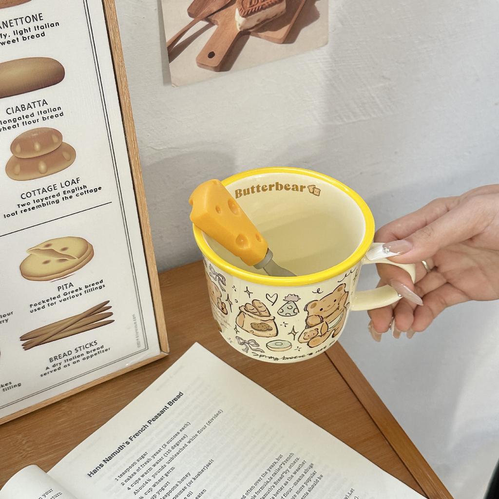 Spring Butter Bear Bread Cute Hand Painted Wind Cream Breakfast Coffee Ceramic Mug Giving People Water Cup