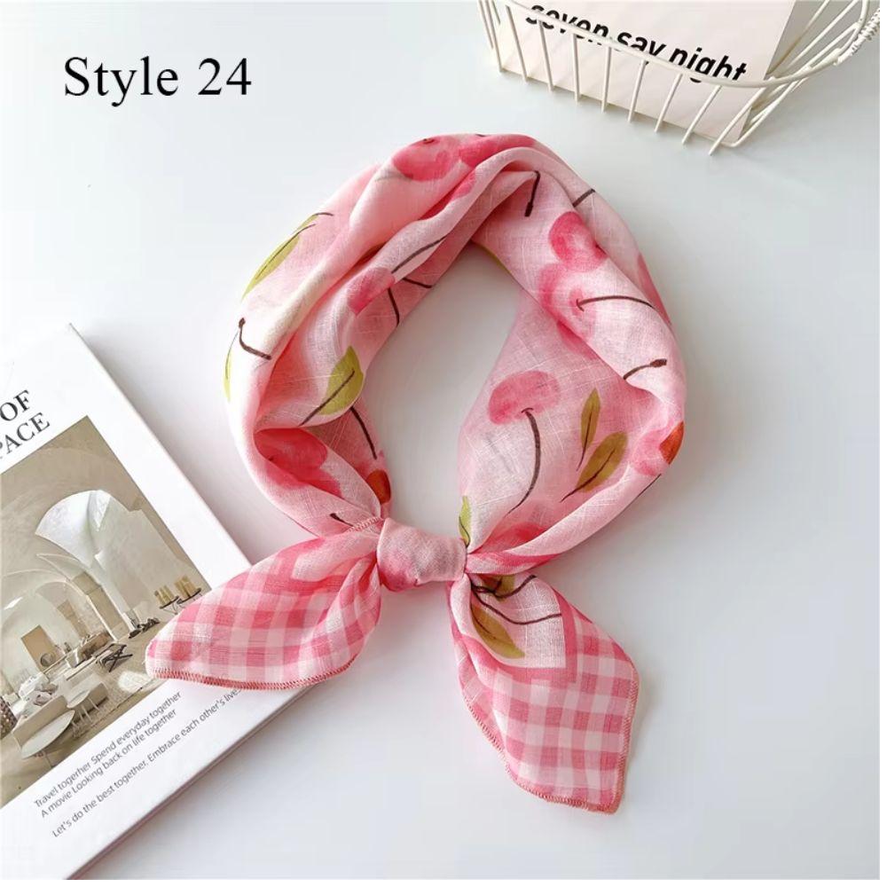 Blumenprint Halstuch Damen Koreanische Baumwolle Leinen Quadratisches Tuch Elegante Halstücher Kleine Wickeltücher Bandana Kopftücher 58*58cm