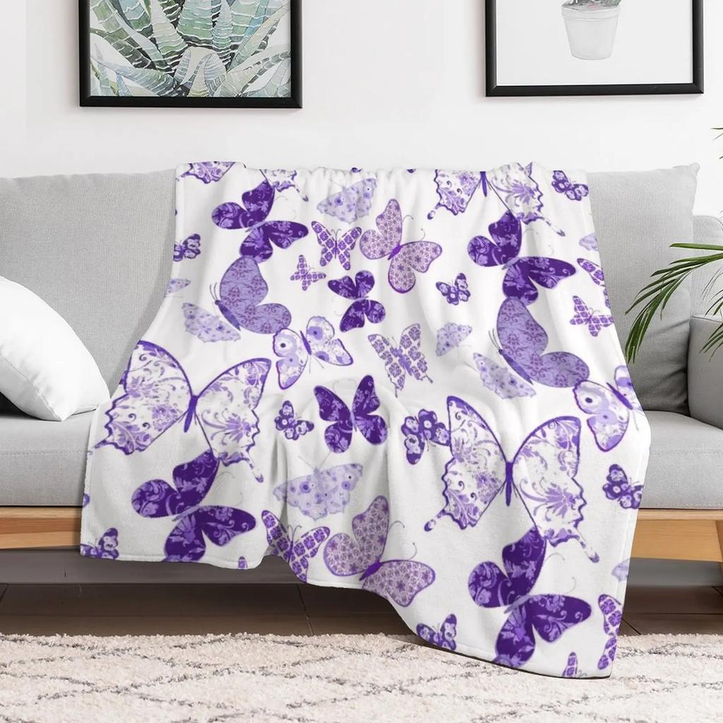 Beautiful Purple Butterflies A Throw Blanket Multi Use Warm Blanket for Living Room Bedroom