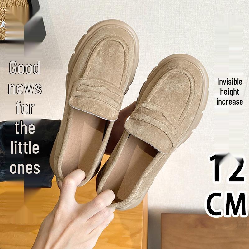 

Женские замшевые лоферы на платформе - каблук 12 см, британский стиль, кожаные слипоны для миниатюрных EU 33 хаки