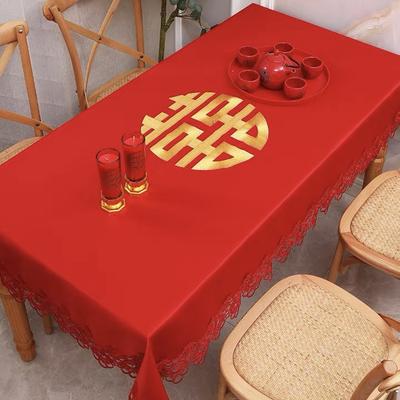 Wedding Tablecloth Red Wedding Festive Table Cloth Lace Polyester Fabric Wedding Festive Tablecloth