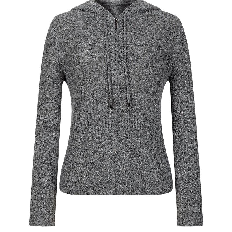 Jiusi AnnaCo Women's Hooded Jacquard Knit Cardigan