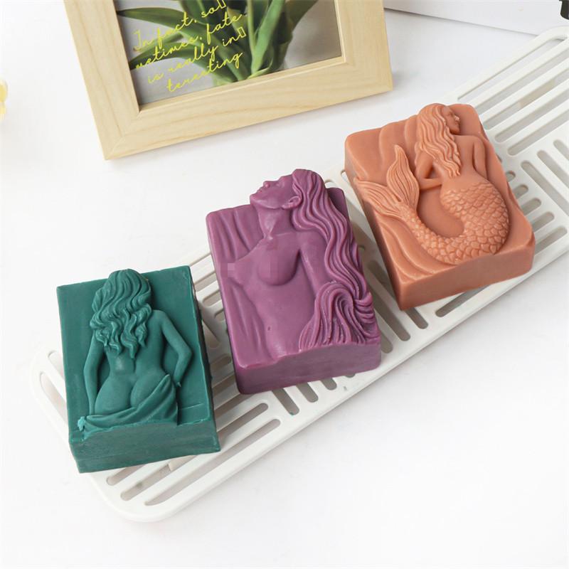 3D Mermaid Silicone Soap Mold DIY Ocean Goddess Candle Resin Making Geometry Square Chocolate Mold Home Decor Crafts Gifts