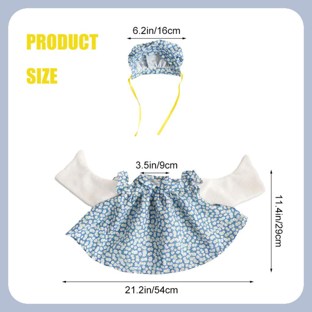 Spring Cute Blue Floral Porch Goose Outfit Summer Ruffled Goose Costume Outdoor Yard Decoration Bonnet Goose Dress