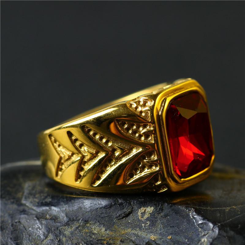 New Fashion Square Red Cubic Zirconia Ring for Women Men Vintage Luxury Gold Color Rings Bride Wedding Party Jewelry Gifts