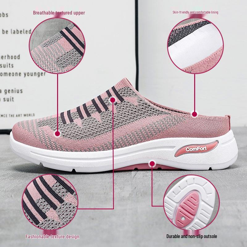 Women's 2025 Summer Knit Closed-Toe Slip-On Casual Half Slippers