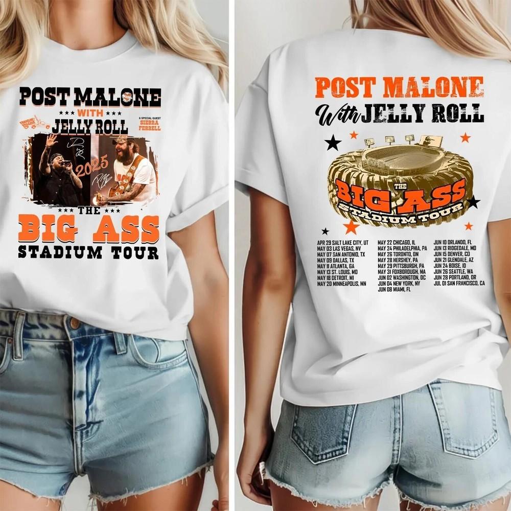 Post Malone Jelly Roll Concert Music Western 2025 Big Ass Stadium Tour TShirt Unisex T-Shirt XXXXL
