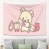 Kawaii Bear Tapestry Pink Polka Dot Cute Animal 2D Print Wall Hanging Bedroom Decor Gift