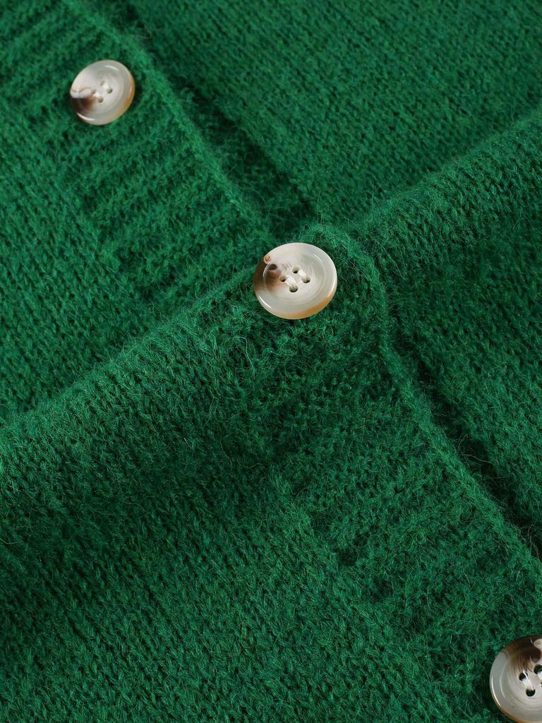 2026 Green Knit V-Neck Cardigan: European & American Style, Long-Sleeve, Versatile for Spring & Autumn