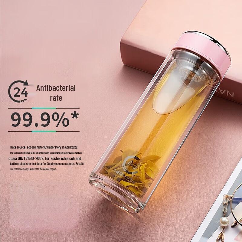 Cino Antibacterial Double-Layer Glass Tea Infuser Mug