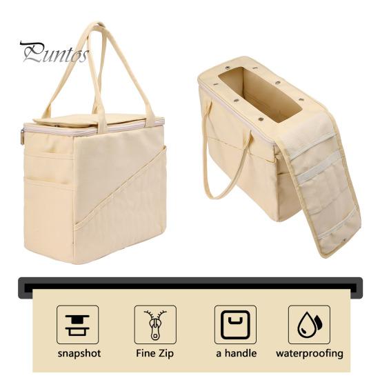 Canvas Yarn Storage Bag Solid Knitting Bag Handle Design Lightweight Portable Large Capacity Tote Organizer with Multi-layer Pockets